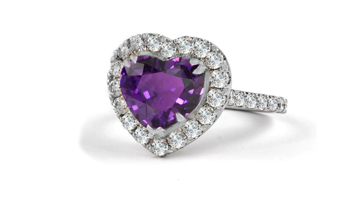 9 custom made purple sapphire and diamond vintage halo engagement rings
