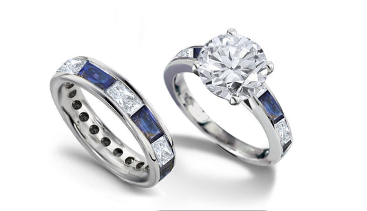 bridal set with blue sapphires and diamonds