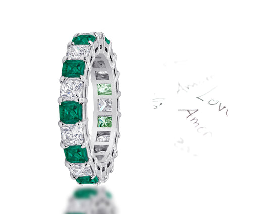 99 custom made unique stackable alternating asscher cut emerald and diamond eternity ring