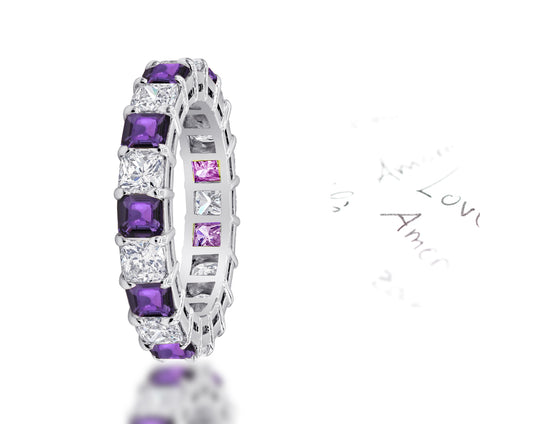 99 custom made unique stackable alternating asscher cut purple sapphire and diamond eternity ring