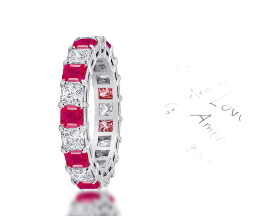 99 custom made unique stackable alternating asscher cut ruby and diamond eternity ring