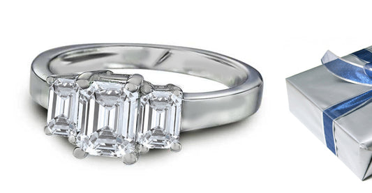 Three Stone Emerald Cut Diamond Engagement Ring 1.50 CT TW