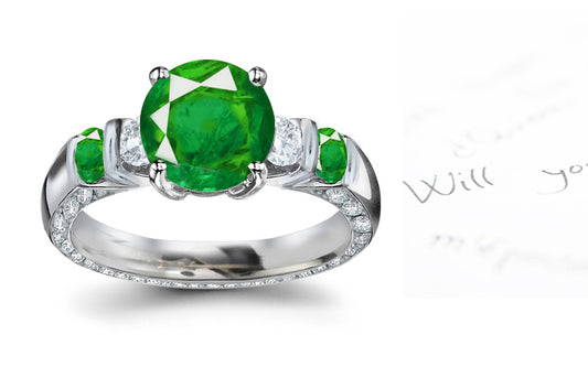 anniversary ring with alternating five round emeralds and diamonds