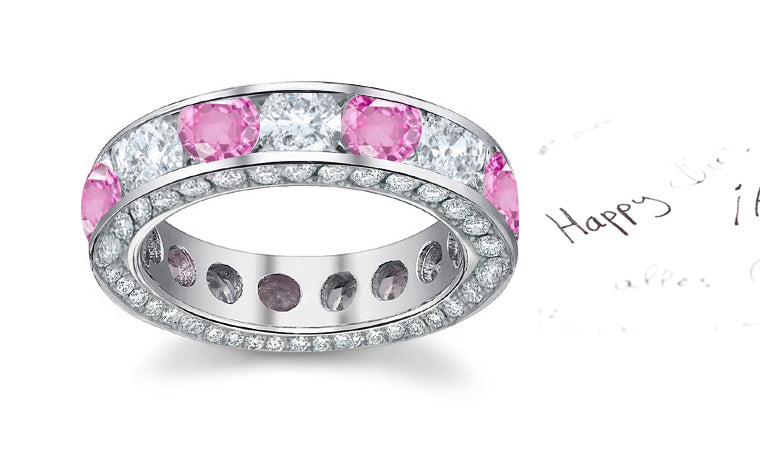 eternity ring with alternating round pink sapphires and diamonds
