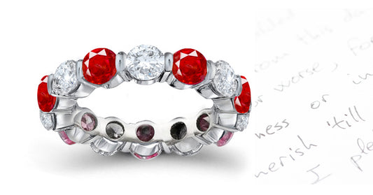 stackable eternity band with alternating bar set round rubies and diamonds