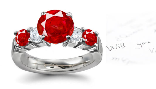 engagement ring with 5 alternating rubies and diamonds