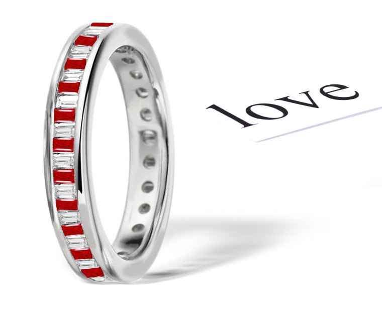 eternity band channel set with baguette rubies and diamonds
