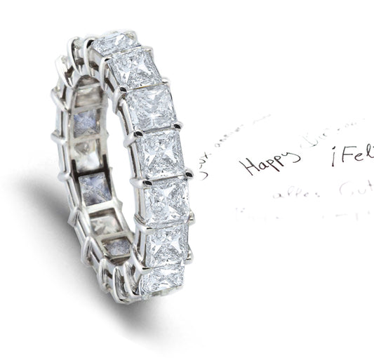 Stackable eternity ring with asscher cut diamonds