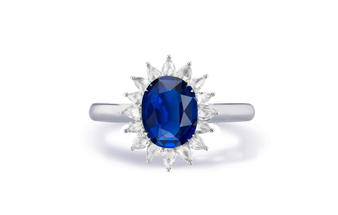 Custom made antique vintage inspired blue sapphire and diamond halo engagement rings 6