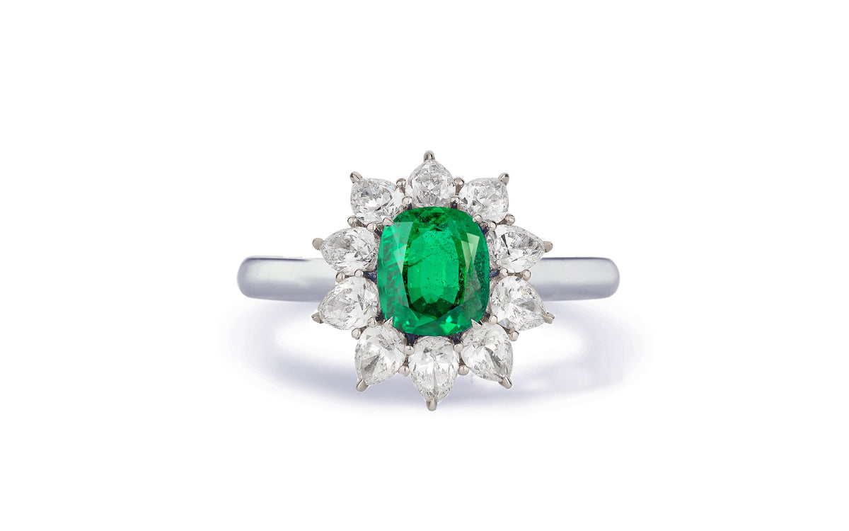 Custom made antique vintage inspired emerald and diamond halo engagement rings 13