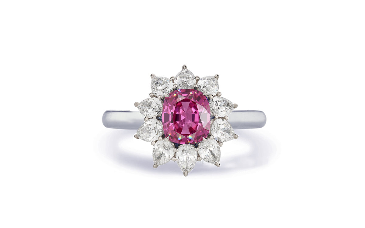 Custom made antique vintage inspired pink sapphire and diamond halo engagement rings 13