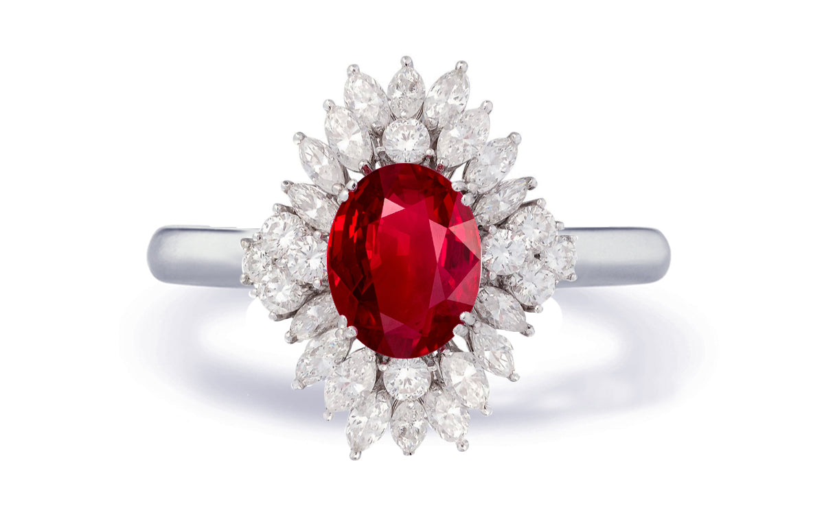 Custom made antique vintage inspired ruby and diamond halo engagement rings 2