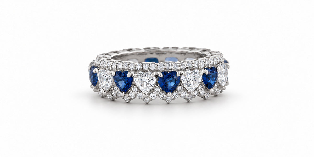 Custom made stackable diamond and blue sapphire anniversary eternity rings 2026 12