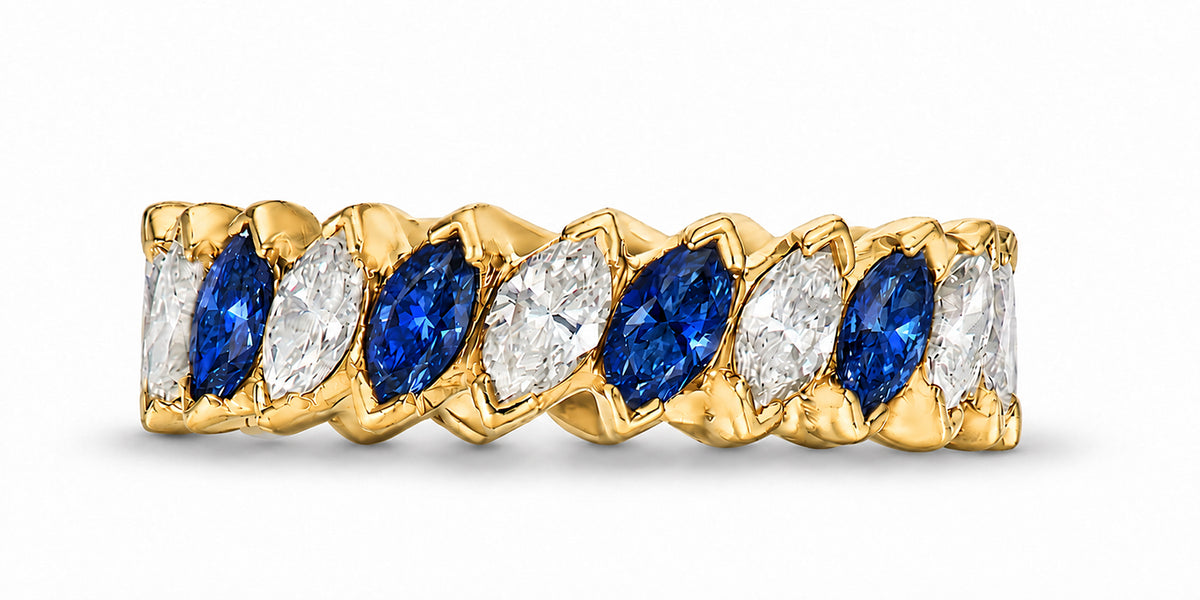 Custom made stackable diamond and blue sapphire anniversary eternity rings 2026 15