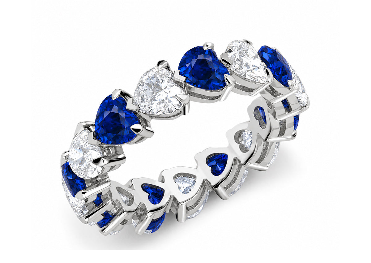 Custom made stackable diamond and blue sapphire anniversary eternity rings 2026 16