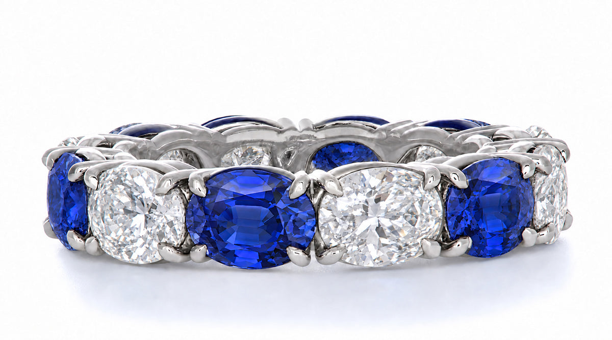 Custom made stackable diamond and blue sapphire anniversary eternity rings 2026 19