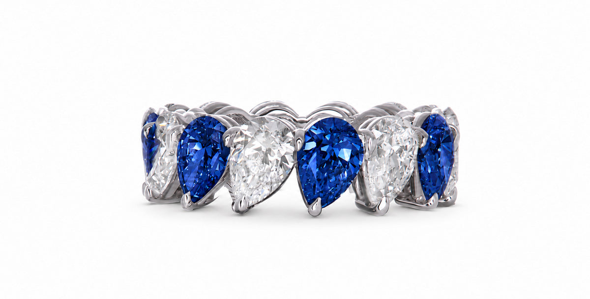 Custom made stackable diamond and blue sapphire anniversary eternity rings 2026 29