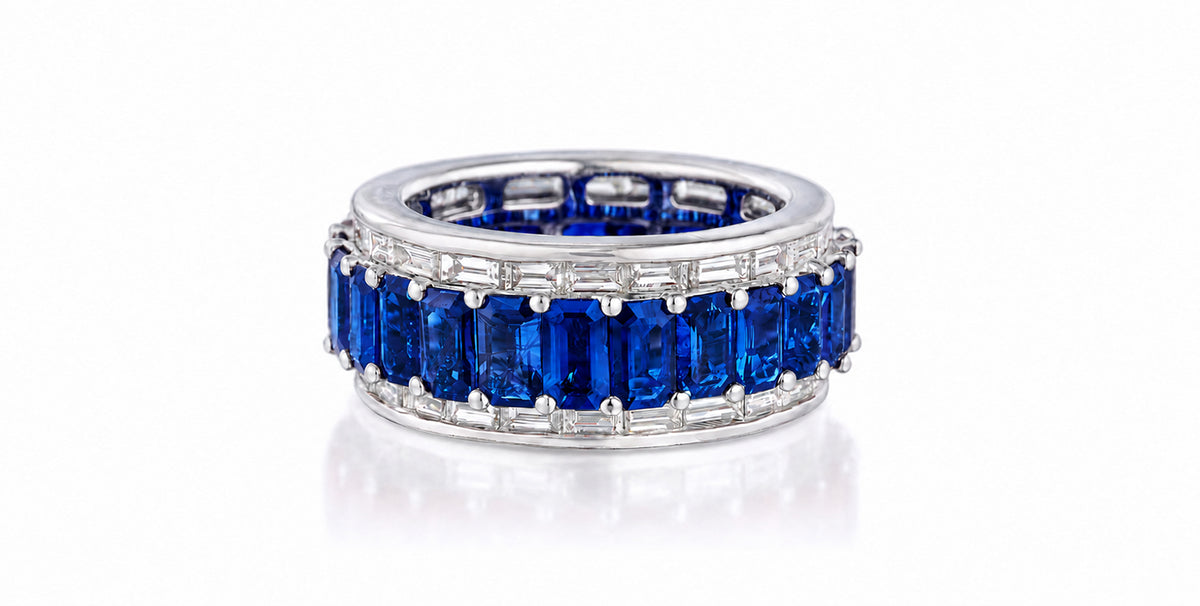 Custom made stackable diamond and blue sapphire anniversary eternity rings 2026 36