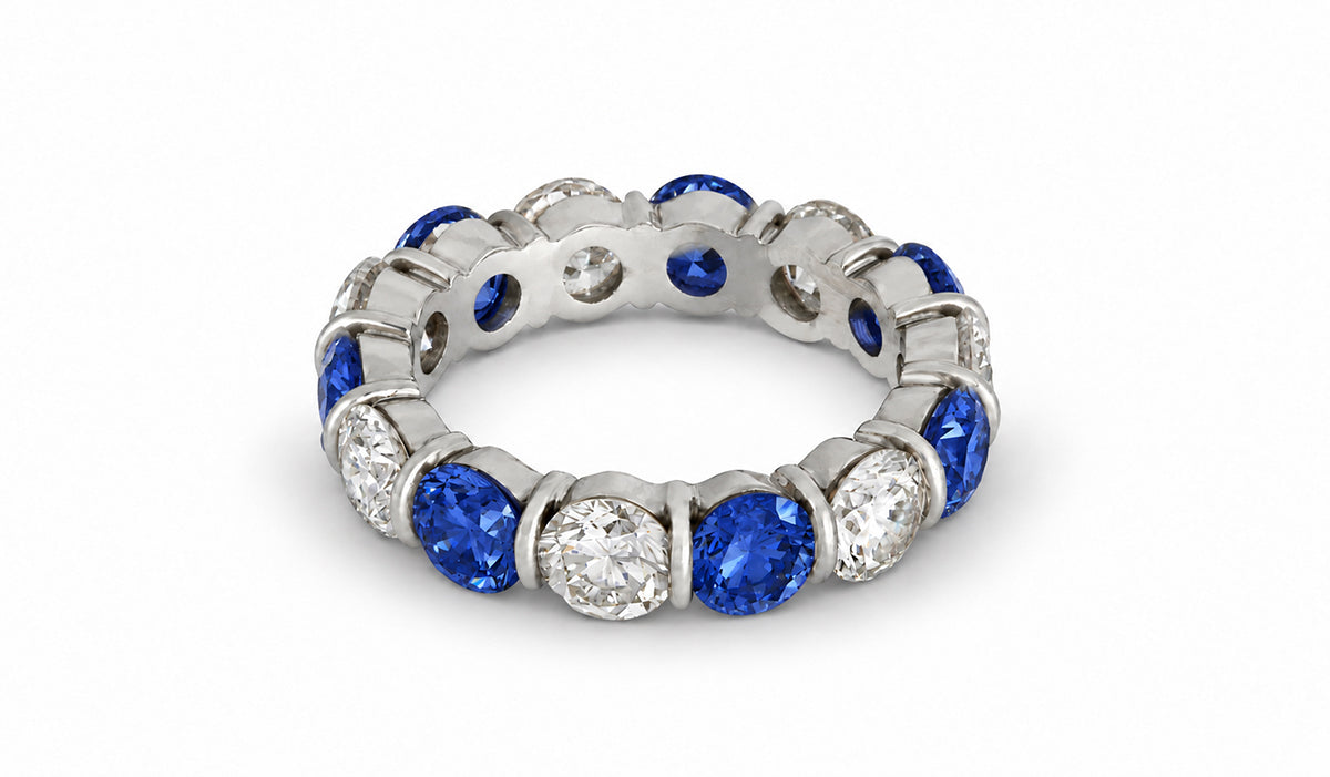 Custom made stackable diamond and blue sapphire anniversary eternity rings 2026 37