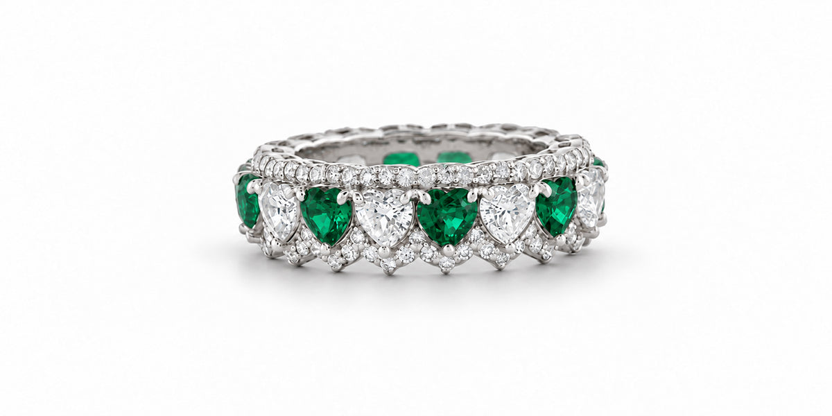Custom made stackable diamond and emerald anniversary eternity rings 2026 12