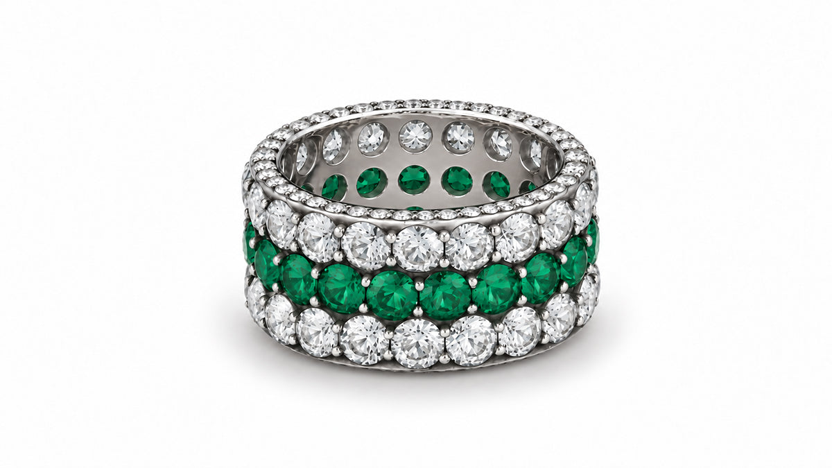 Custom made stackable diamond and emerald anniversary eternity rings 2026 17