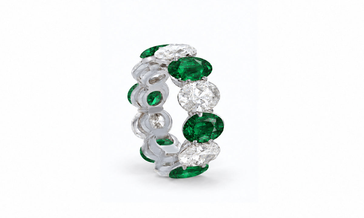 Custom made stackable diamond and emerald anniversary eternity rings 2026 21