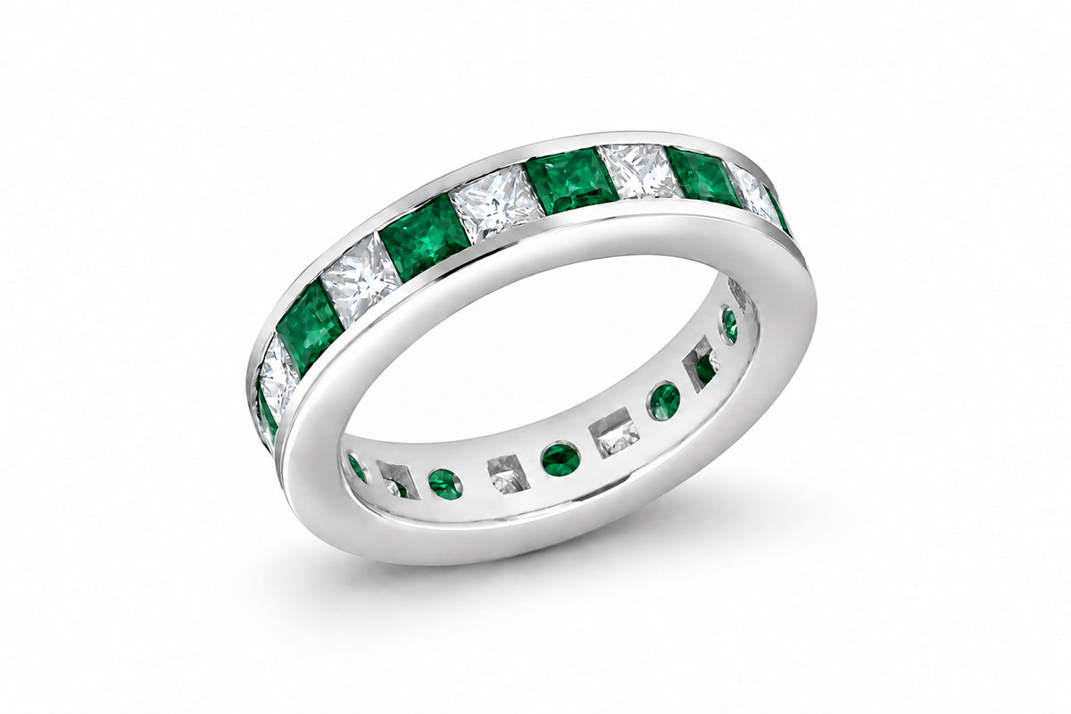 Custom made stackable diamond and emerald anniversary eternity rings 2026 25