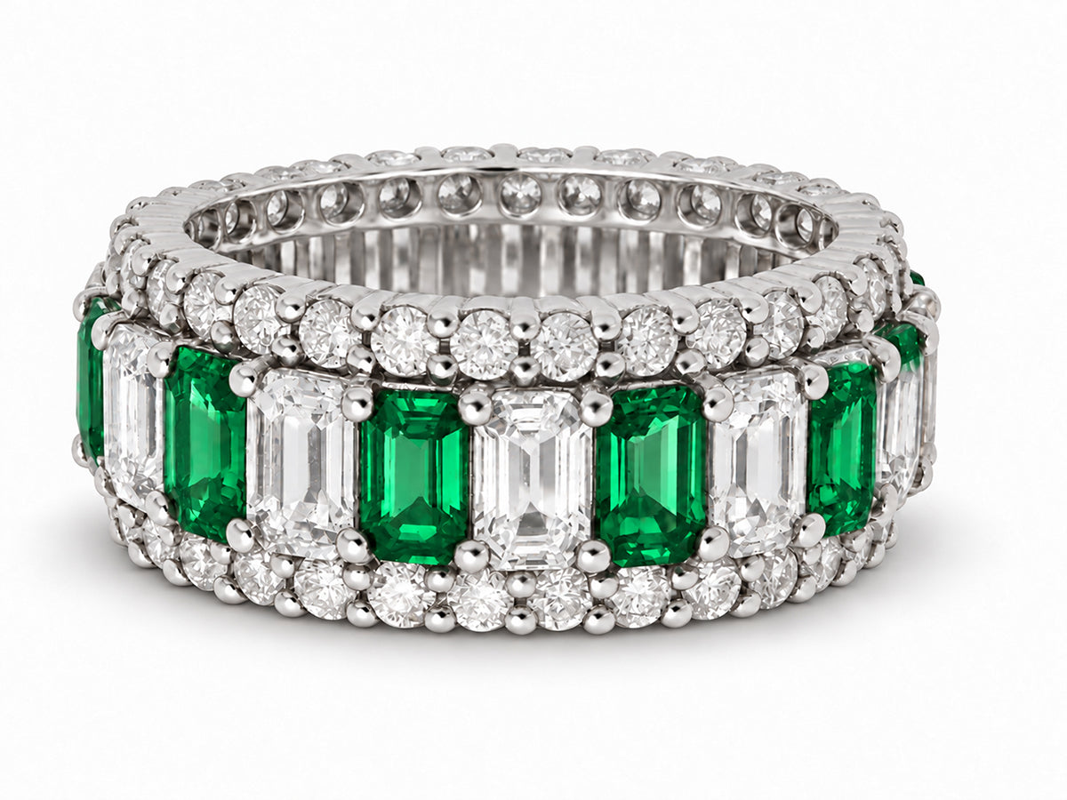 Custom made stackable diamond and emerald anniversary eternity rings 2026 34