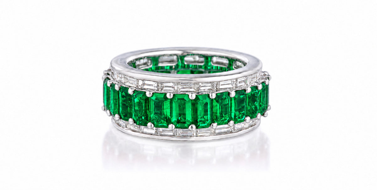 Custom made stackable diamond and emerald anniversary eternity rings 2026 36