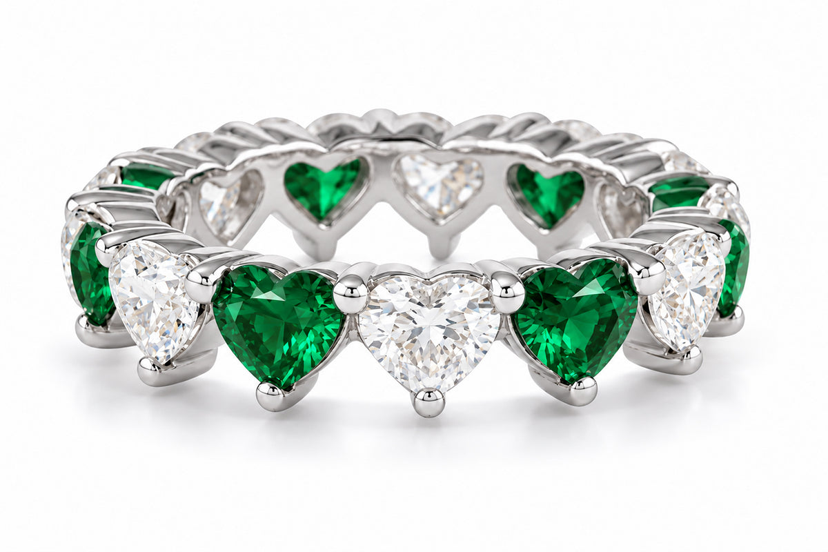 Custom made stackable diamond and emerald anniversary eternity rings 2026 4