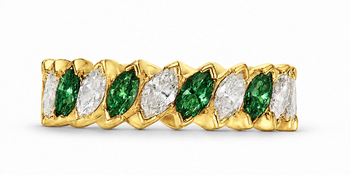 Custom made stackable diamond and green sapphire anniversary eternity rings 2026 15