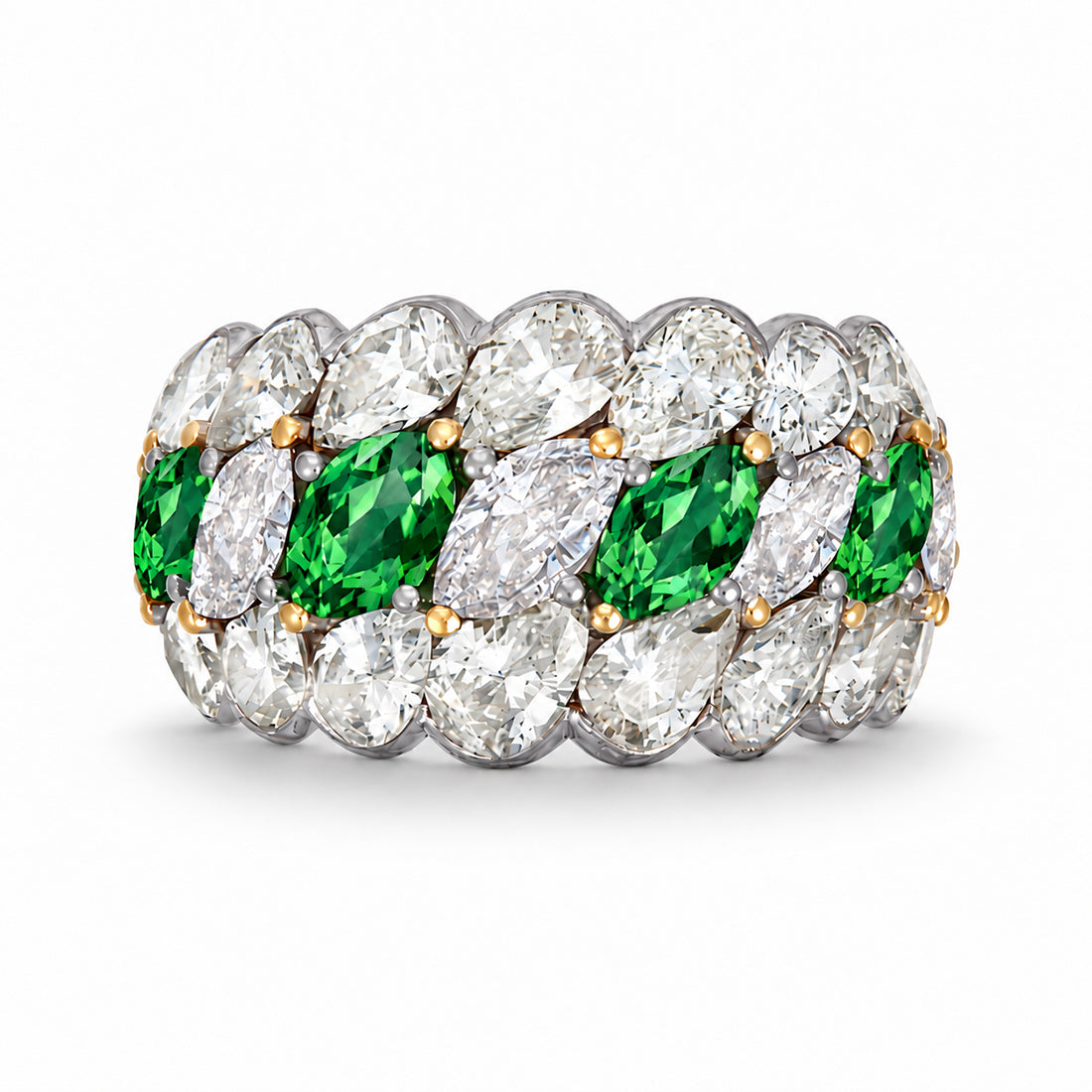 Custom made stackable diamond and green sapphire anniversary eternity rings 2026 18