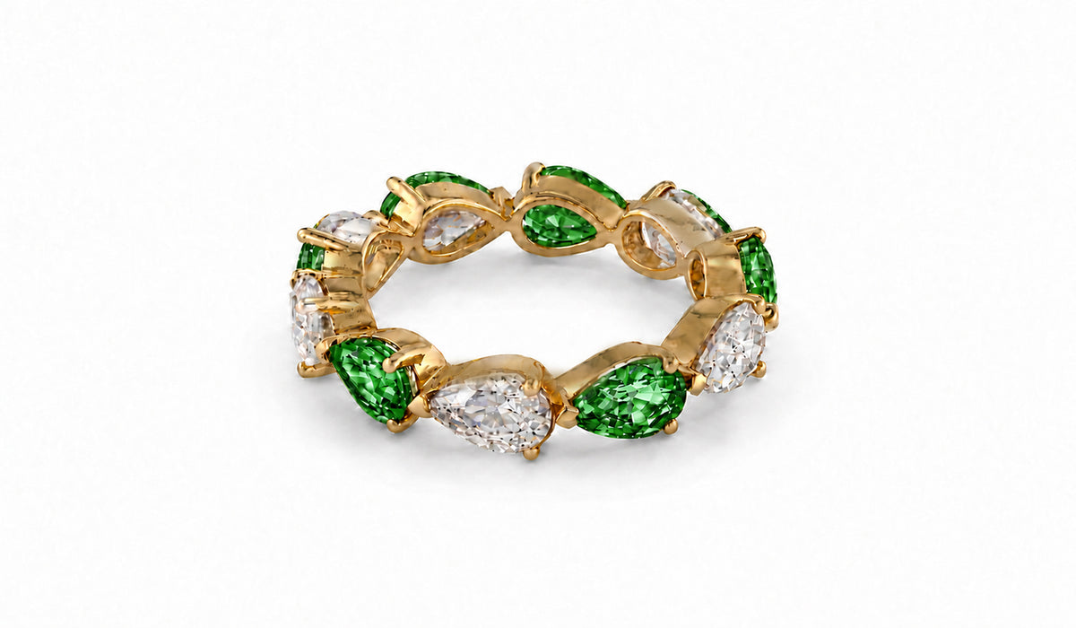 Custom made stackable diamond and green sapphire anniversary eternity rings 2026 20