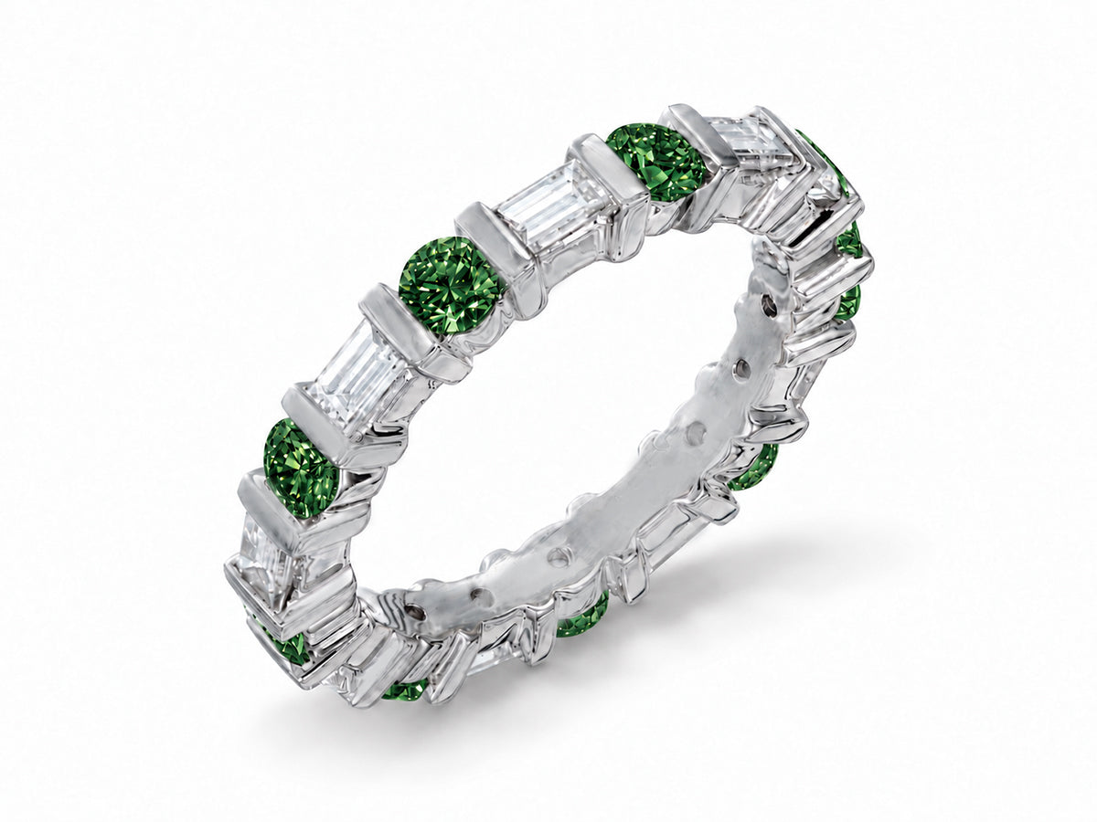 Custom made stackable diamond and green sapphire anniversary eternity rings 2026 22