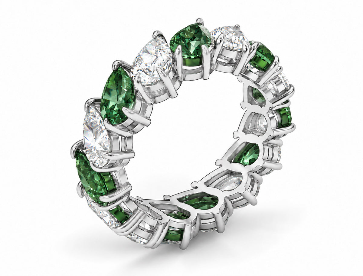 Custom made stackable diamond and green sapphire anniversary eternity rings 2026 28