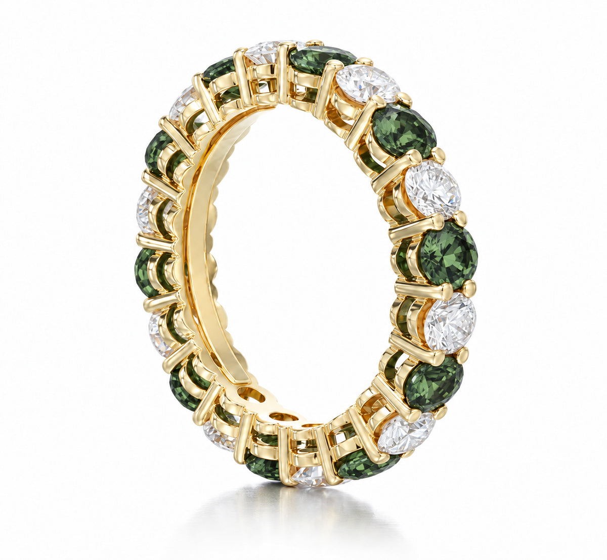 Custom made stackable diamond and green sapphire anniversary eternity rings 2026 33