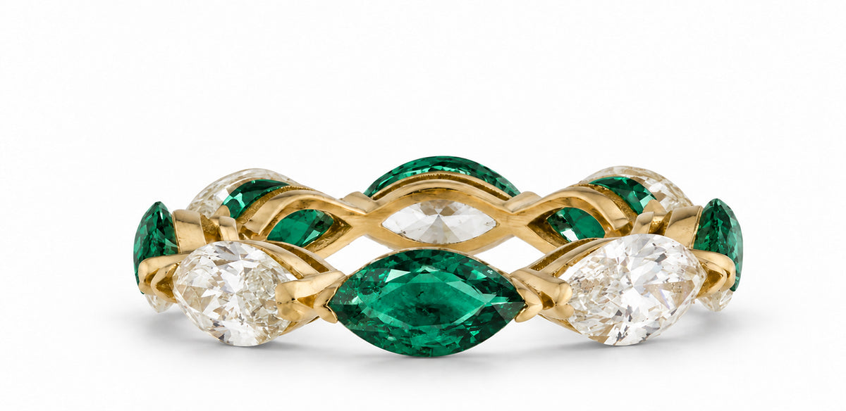 Custom made stackable diamond and green sapphire anniversary eternity rings 2026 7