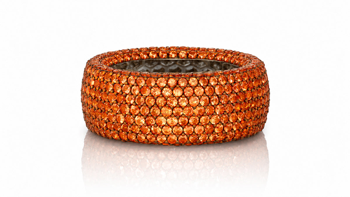 Custom made stackable diamond and orange sapphire anniversary eternity rings 2026 10