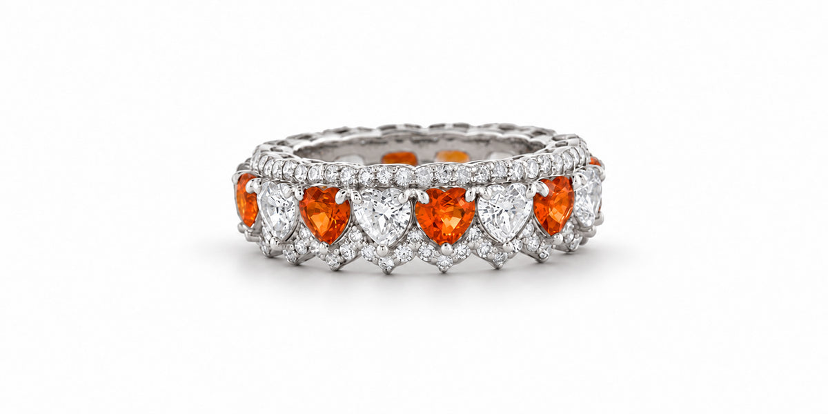 Custom made stackable diamond and orange sapphire anniversary eternity rings 2026 12