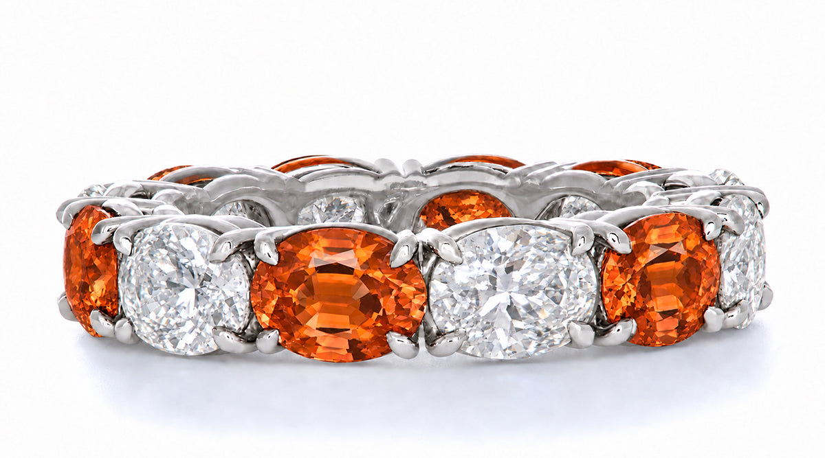 Custom made stackable diamond and orange sapphire anniversary eternity rings 2026 19
