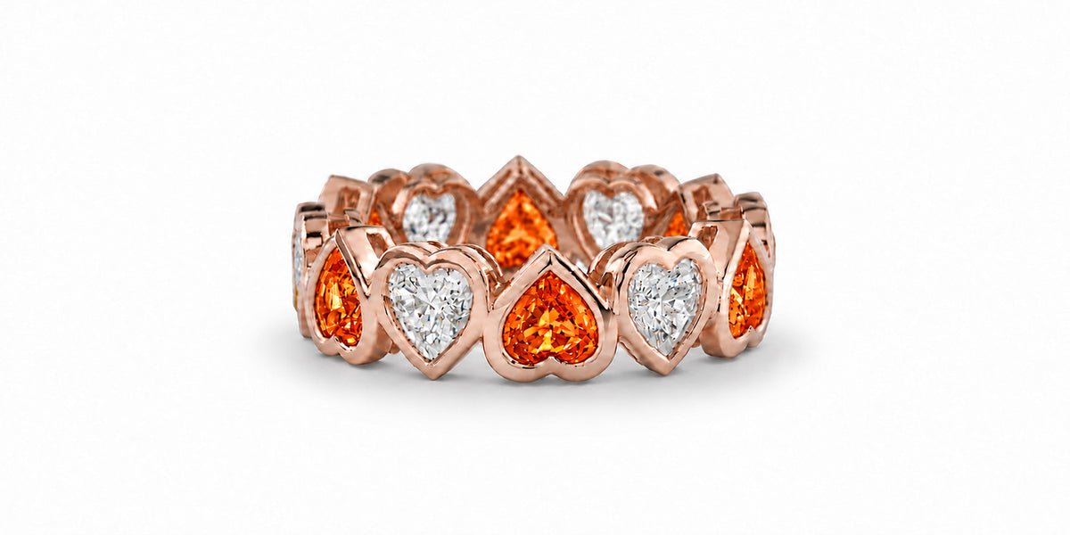 Custom made stackable diamond and orange sapphire anniversary eternity rings 2026 24