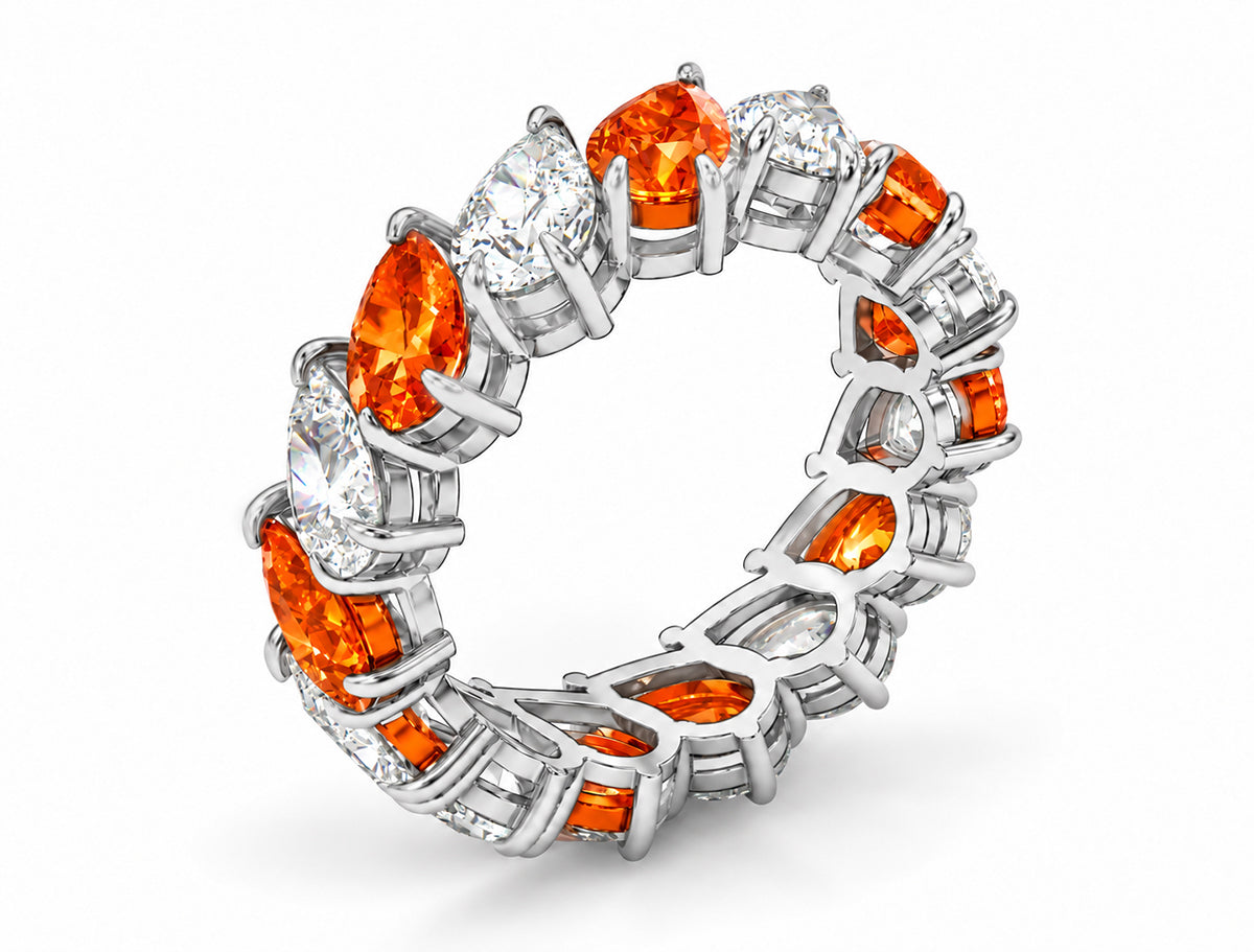 Custom made stackable diamond and orange sapphire anniversary eternity rings 2026 28