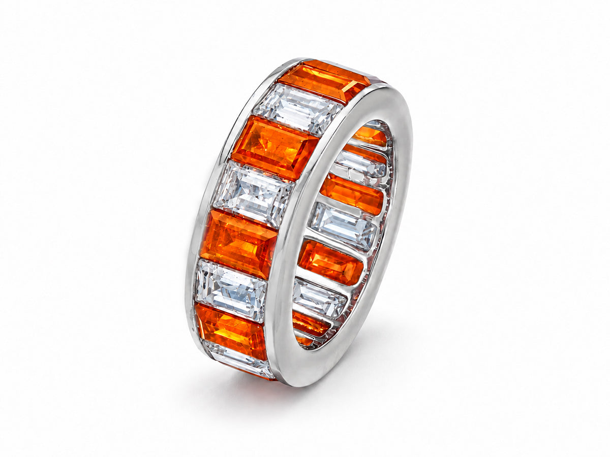 Custom made stackable diamond and orange sapphire anniversary eternity rings 2026 30
