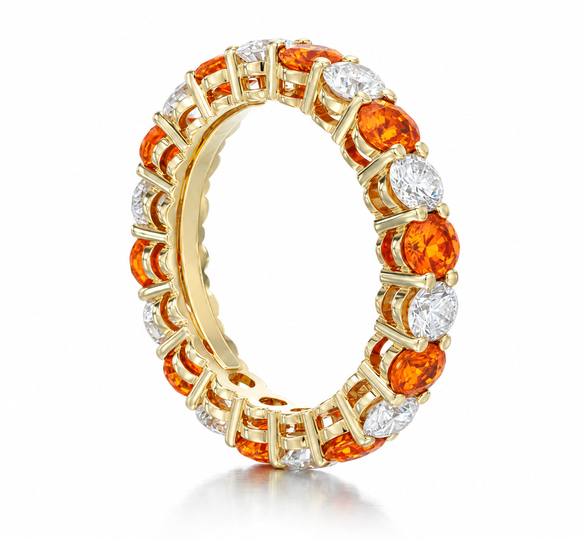 Custom made stackable diamond and orange sapphire anniversary eternity rings 2026 33