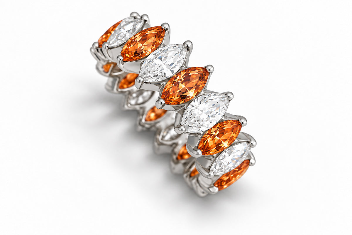Custom made stackable diamond and orange sapphire anniversary eternity rings 2026 5
