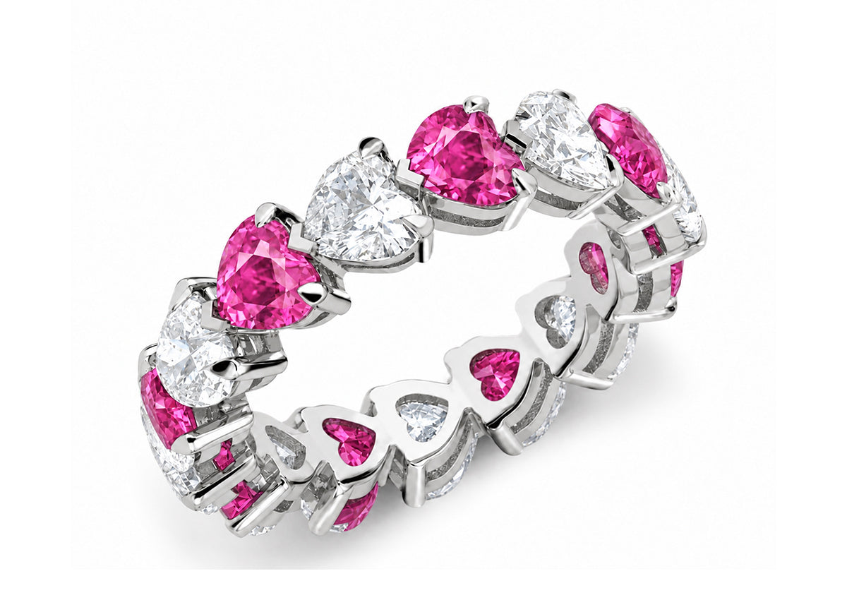 Custom made stackable diamond and pinke sapphire anniversary eternity rings 2026 16