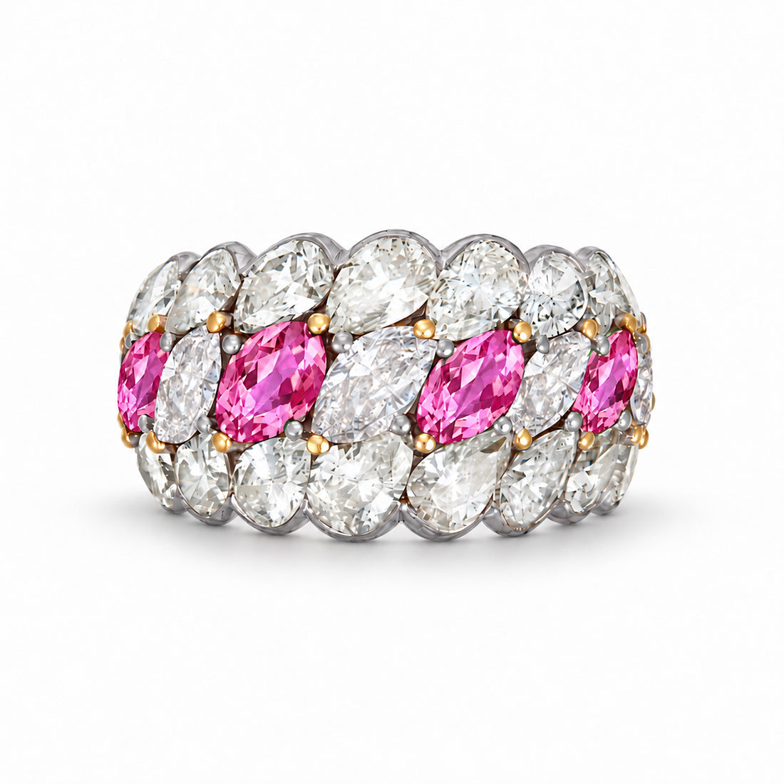 Custom made stackable diamond and pink sapphire anniversary eternity rings 2026 18