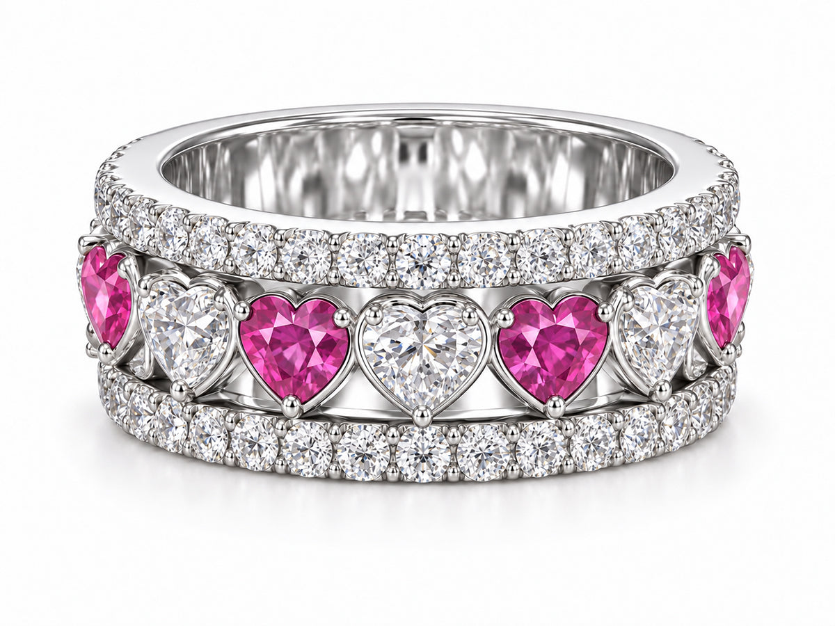 Custom made stackable diamond and pink sapphire anniversary eternity rings 2026 3