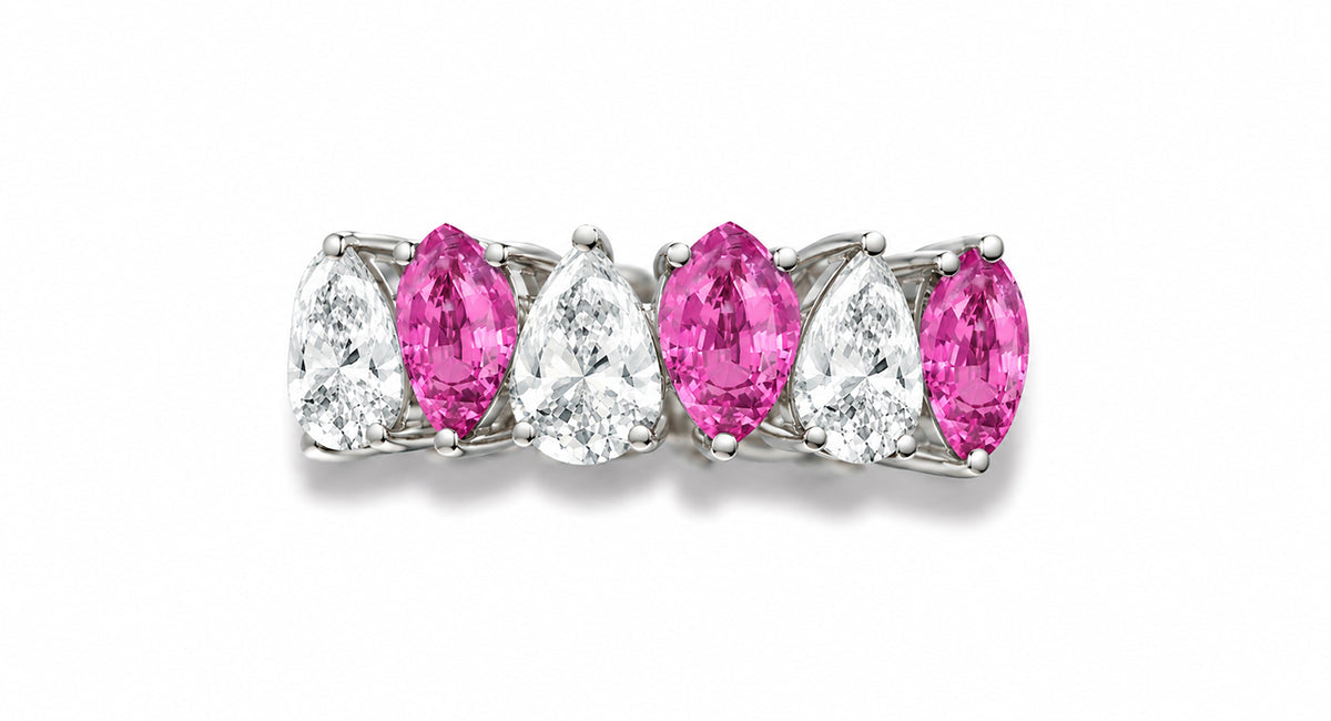 Custom made stackable diamond and pink sapphire anniversary eternity rings 2026 31