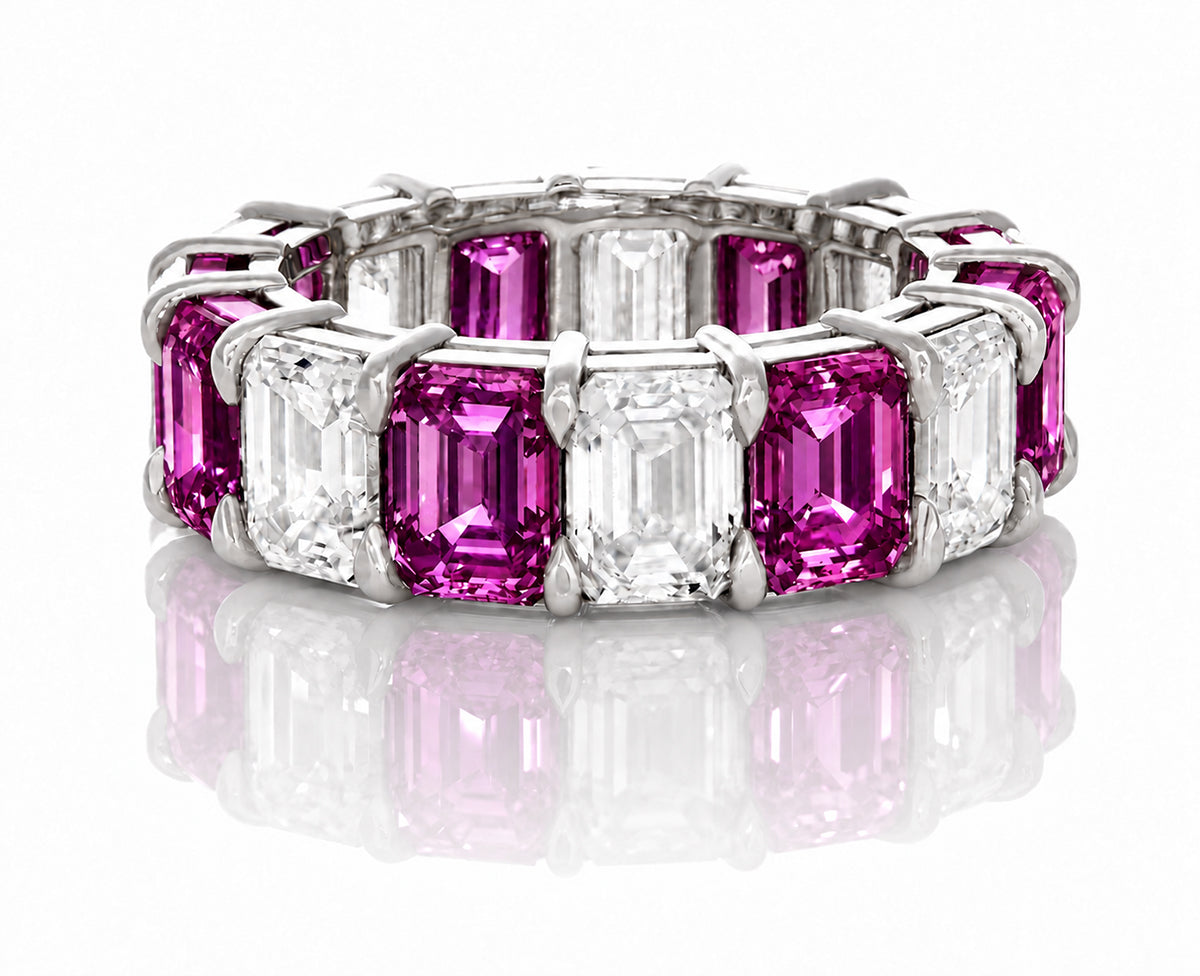 Custom made stackable diamond and pink sapphire anniversary eternity rings 2026 32